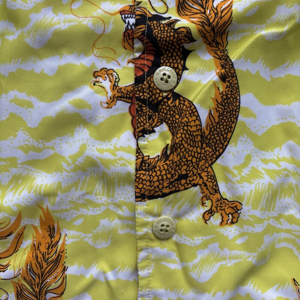 Bay Creek Dragon Print Shirt Mens Large Yellow Short Sleeve Tropical Button Up - Picture 8 of 16